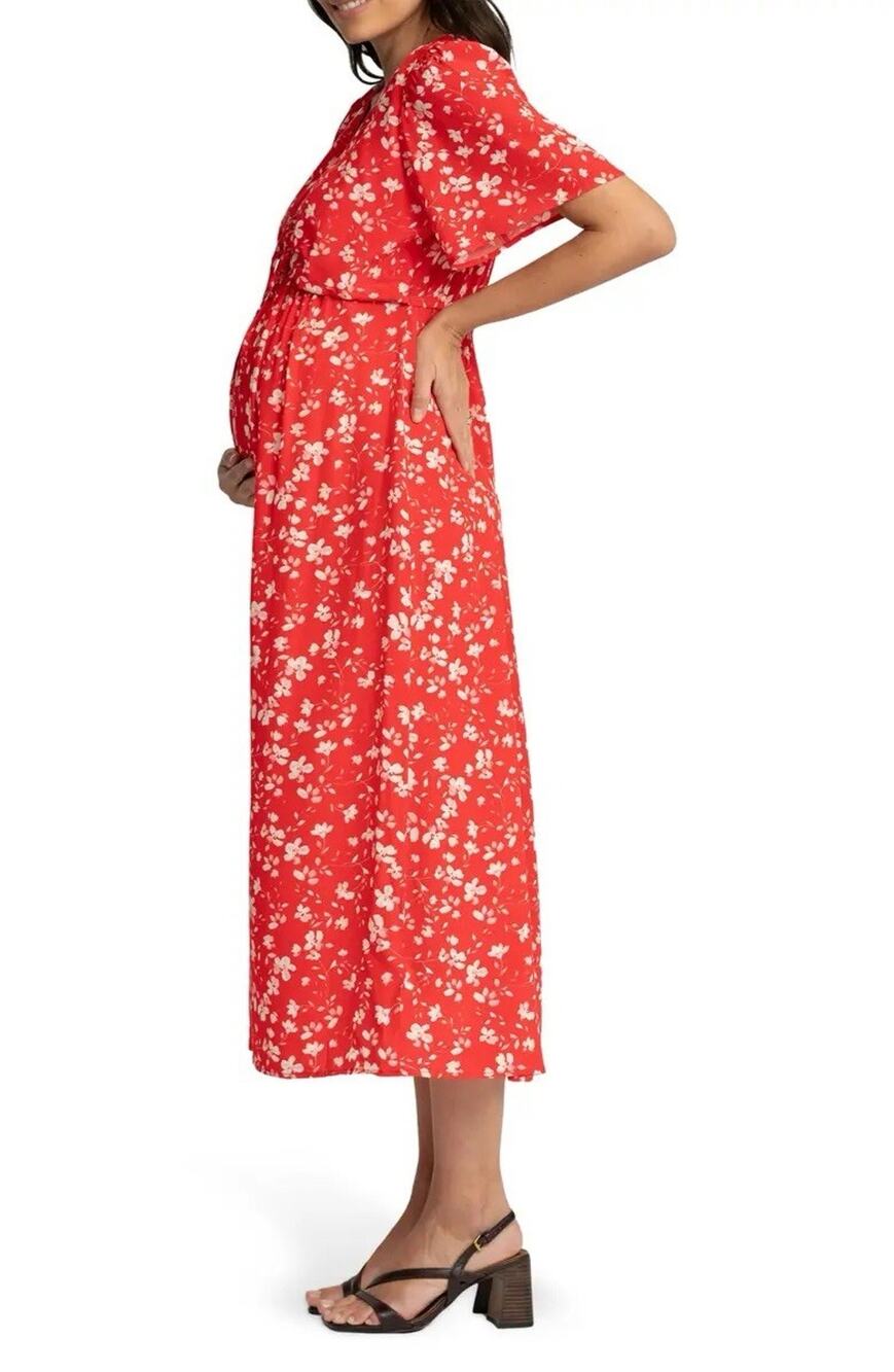 Seraphine Jersey Red Floral Midi Dress Nursing Maternity Womens UK 18 US 14